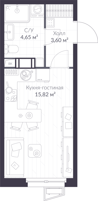 Студия 24,1 м²