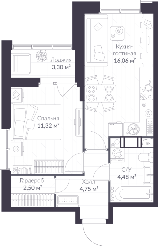 2 ккв (Евро) 40,8 м²