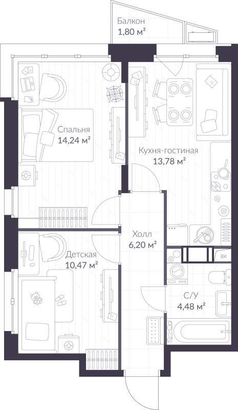 2 ккв 49,7 м²