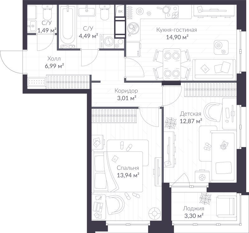 2 ккв 59,3 м²