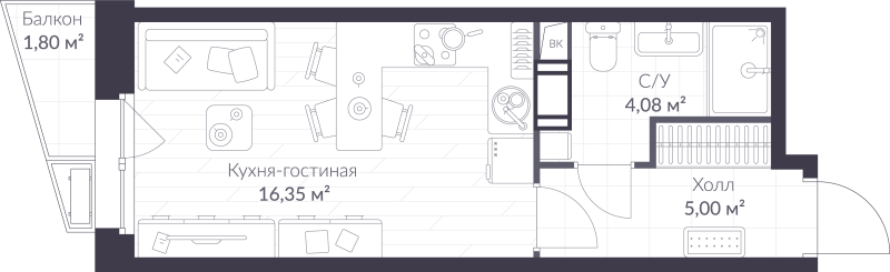 Студия 26 м²