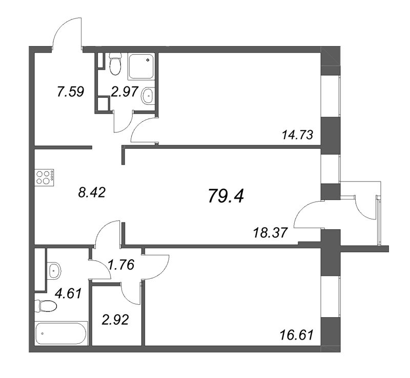 3 ккв (Евро) 79,4 м²