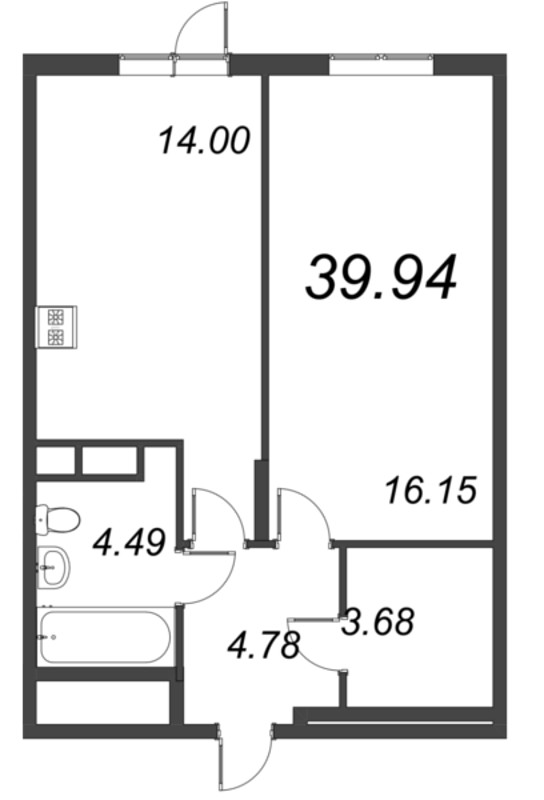2 ккв (Евро) 39,9 м²