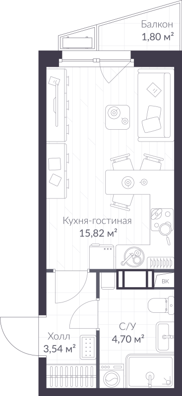 Студия 24,6 м²
