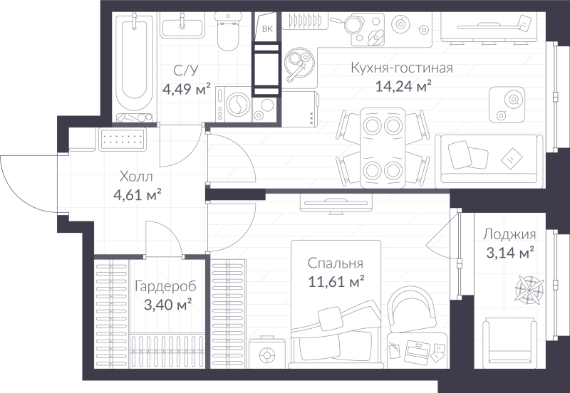 1 ккв 39,9 м²