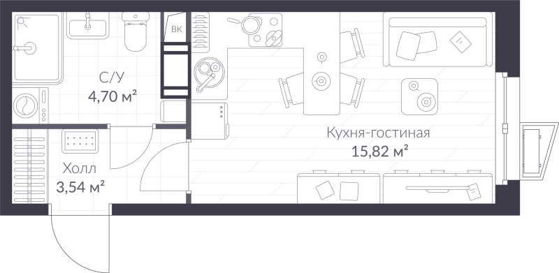 Студия 24,1 м²