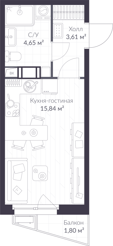 Студия 24,6 м²