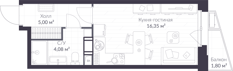 Студия 26 м²