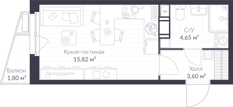 Студия 24,6 м²