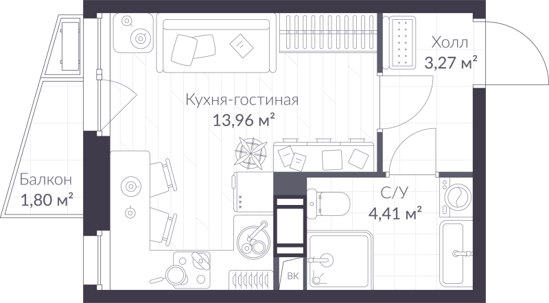 Студия 22,2 м²