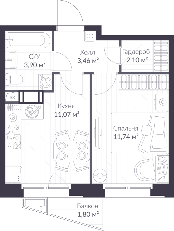 1 ккв 32,8 м²