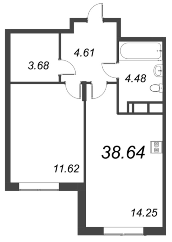 2 ккв (Евро) 38,6 м²