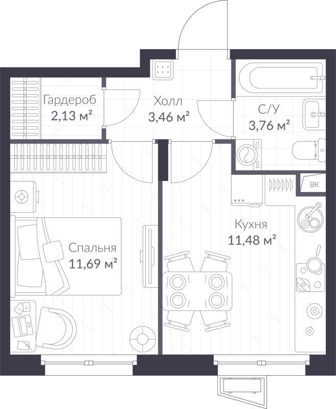 1 ккв 32,5 м²
