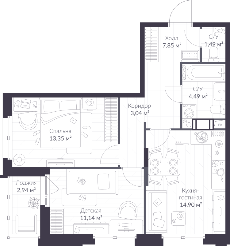 2 ккв 57,7 м²
