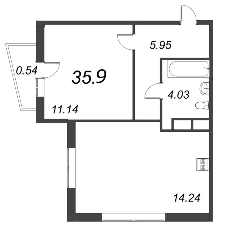 1 ккв 35,9 м²