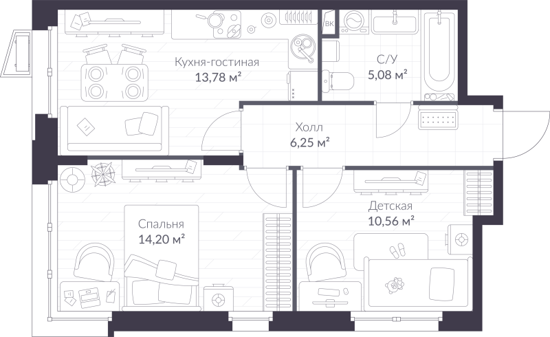 2 ккв 49,9 м²