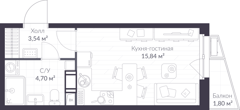 Студия 24,6 м²