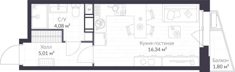 Студия 26 м²