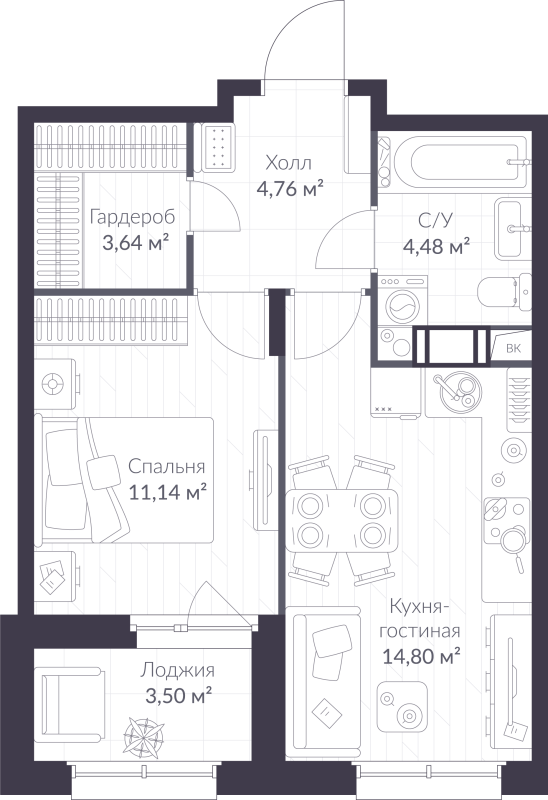 1 ккв 40,6 м²