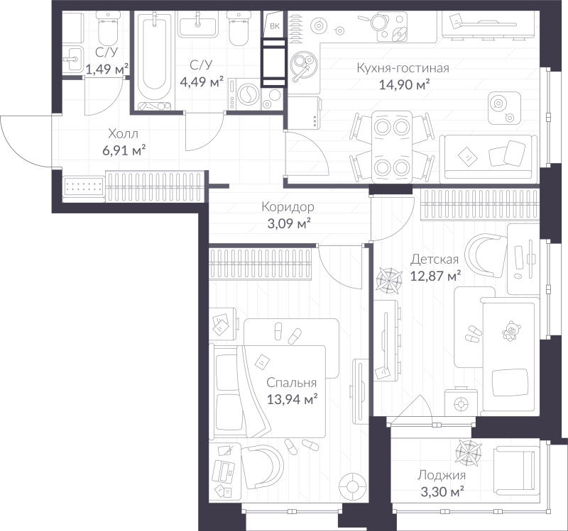 2 ккв 59,3 м²