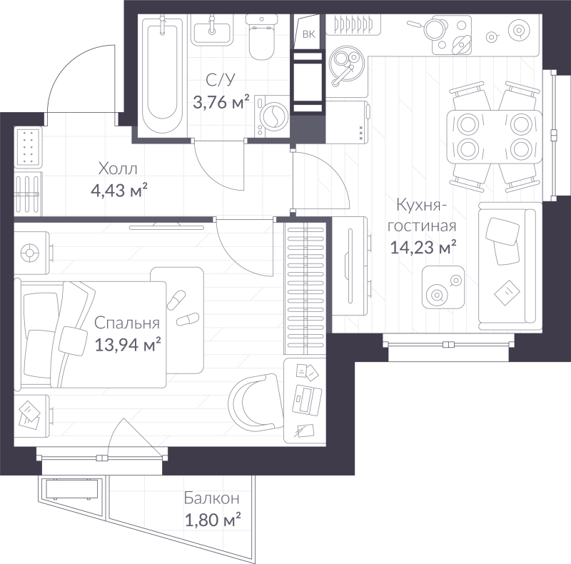1 ккв 36,9 м²