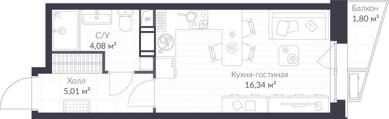 Студия 26 м²