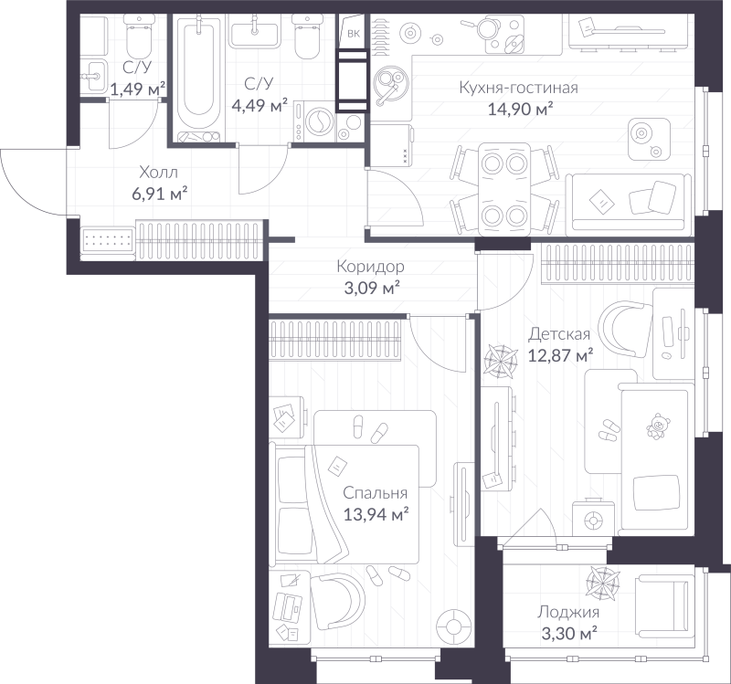 2 ккв 59,3 м²