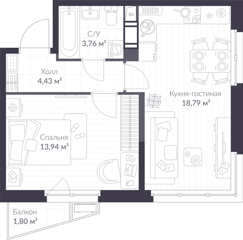2 ккв (Евро) 41,5 м²