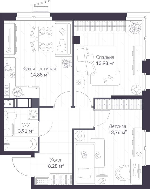 2 ккв 54,8 м²