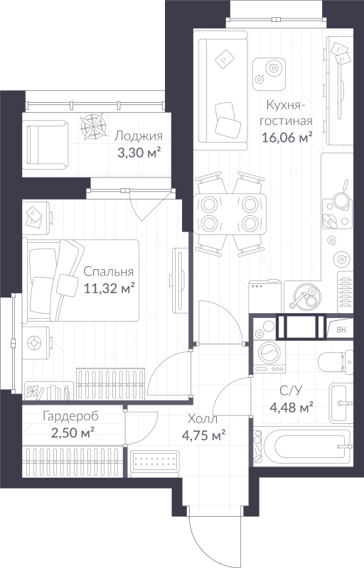 2 ккв (Евро) 40,8 м²