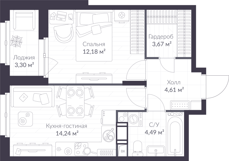 1 ккв 40,8 м²