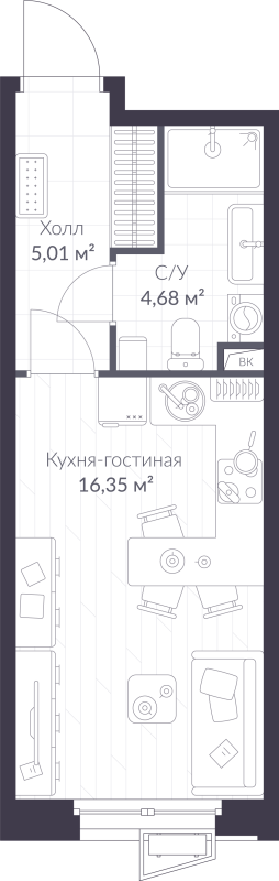 Студия 26 м²