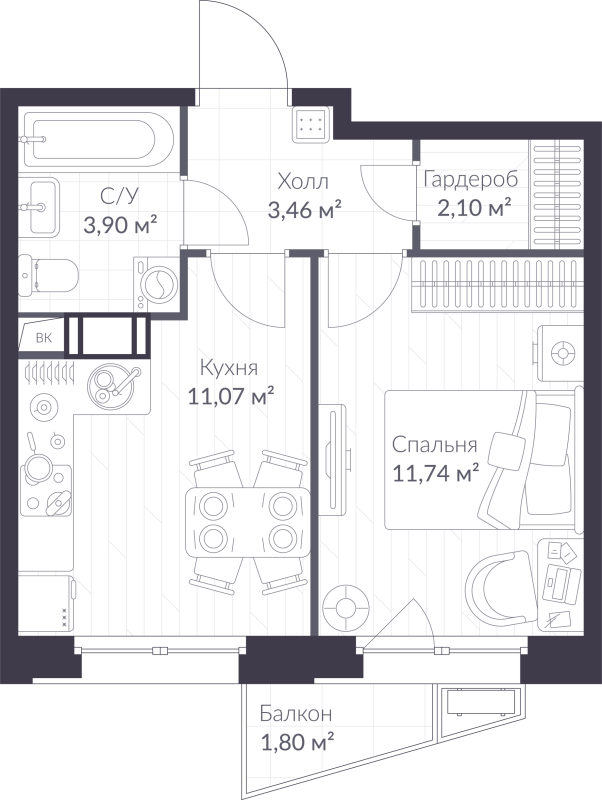 1 ккв 32,8 м²