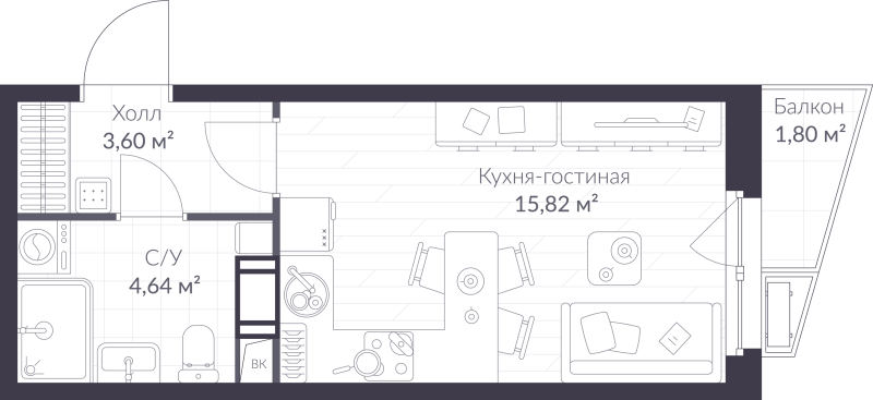 Студия 24,6 м²
