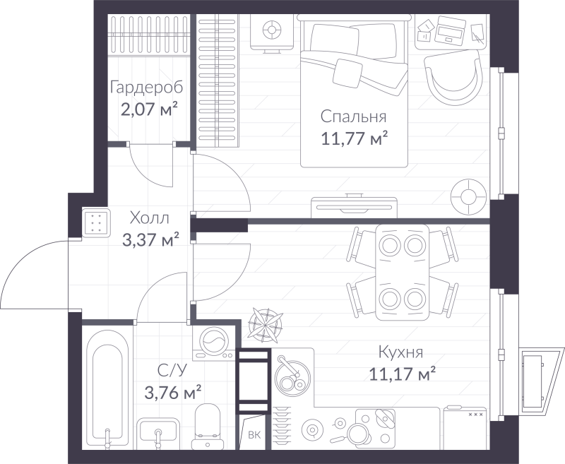 1 ккв 32,1 м²