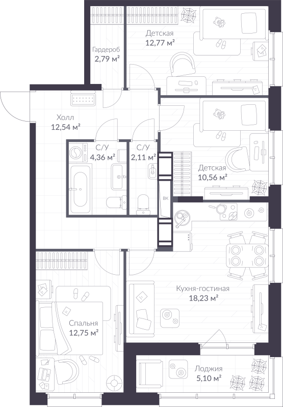 4 ккв (Евро) 78,7 м²
