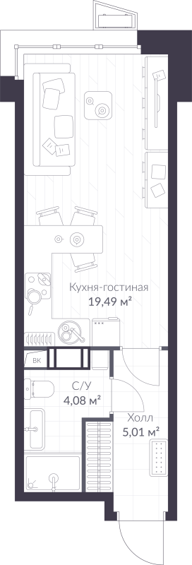 Студия 28,6 м²