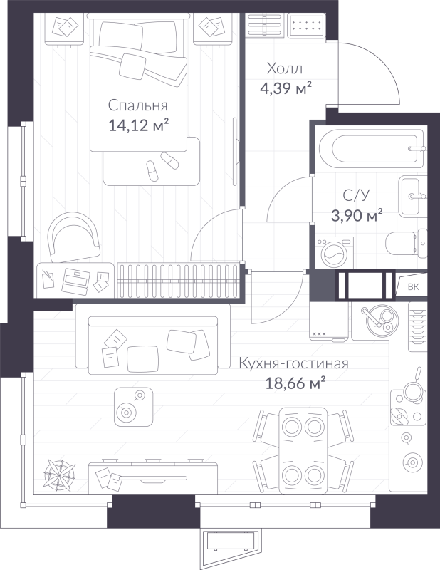 2 ккв (Евро) 41,1 м²