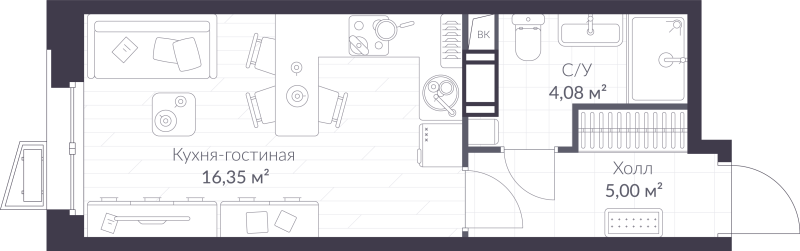 Студия 25,4 м²