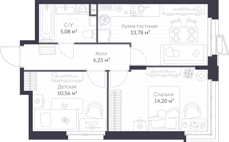 2 ккв 49,9 м²