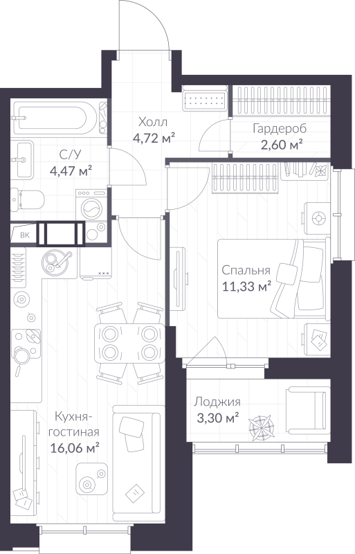 2 ккв (Евро) 40,8 м²