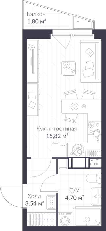 Студия 24,6 м²