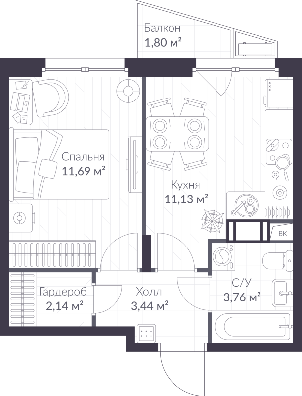 1 ккв 32,7 м²