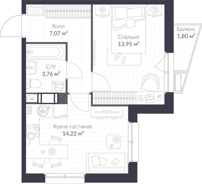 1 ккв 39,5 м²