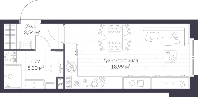 Студия 27,8 м²