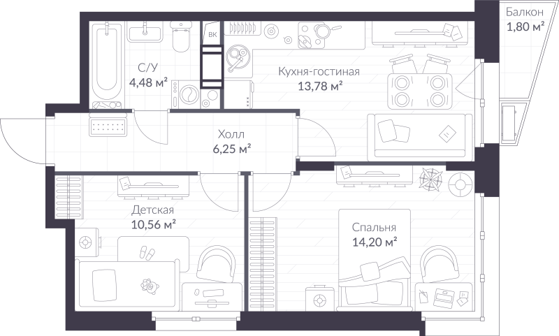 2 ккв 49,8 м²