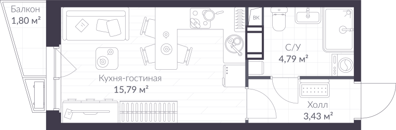 Студия 24,6 м²