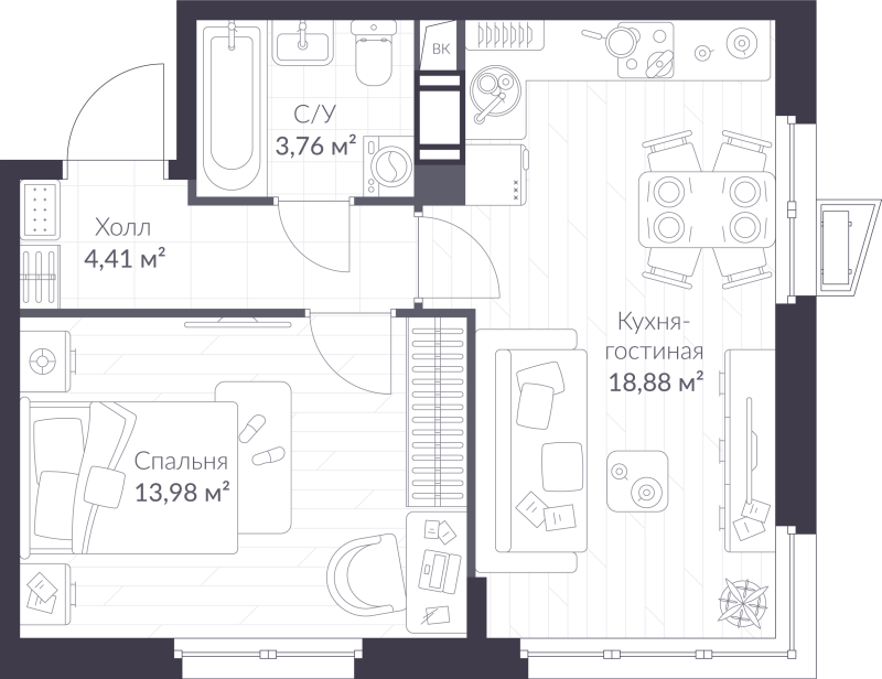 2 ккв (Евро) 41 м²