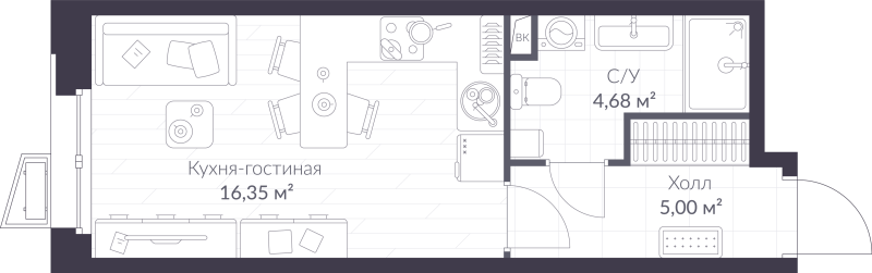 Студия 26 м²