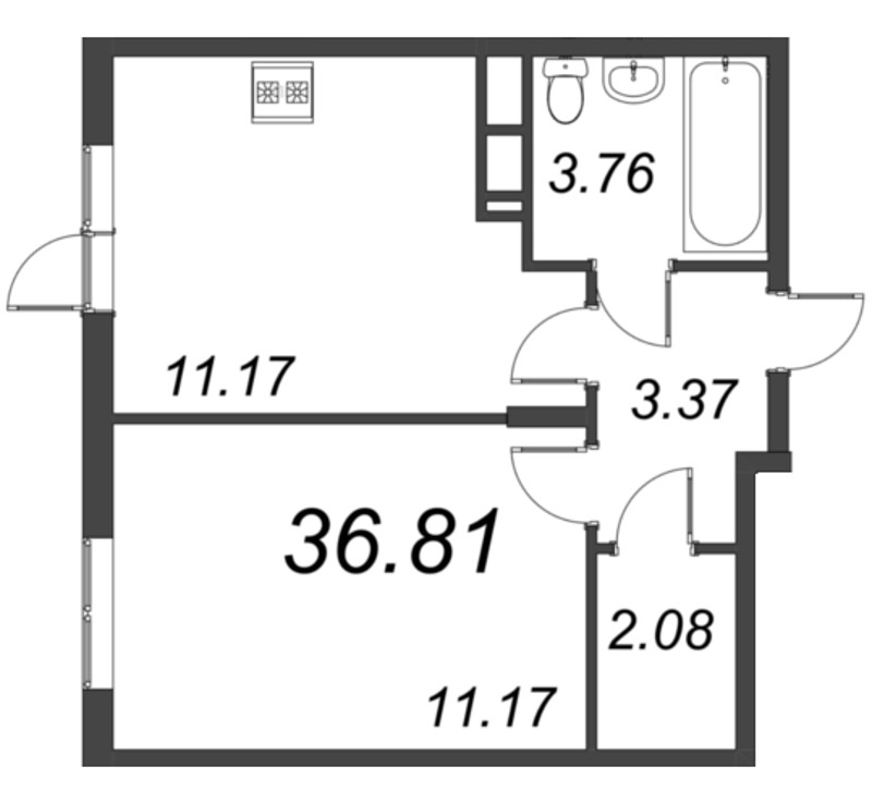 1 ккв 36,8 м²